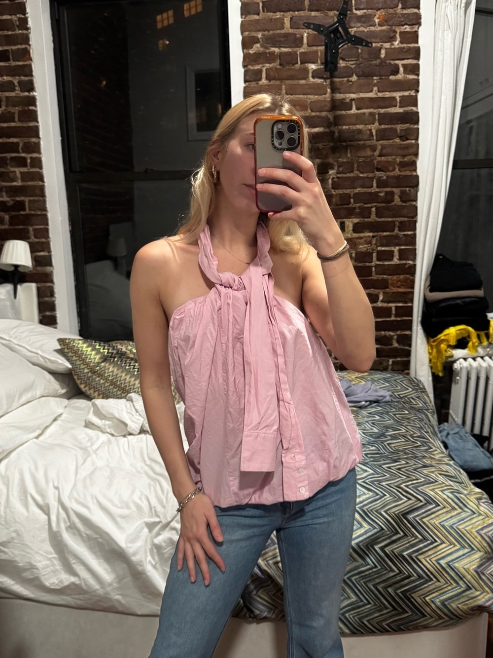 Tie-Neck Pink Halter Cami Top